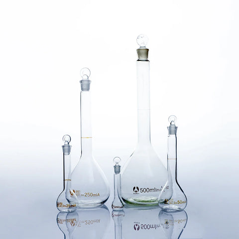 Class A Borosilicate Glass Volumetric Flask with Head Stopper - 5ml to 1000ml Lab Measuring Flask