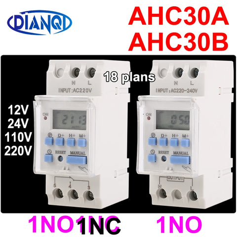 Digital Time Switch Relay Timer, Weekly Programmable, DIN Rail, 2 Wire, AC 12V-240V, 40A