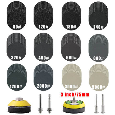 3" Wet Dry Sanding Discs 75mm Hook & Loop Silicon Carbide Sandpaper 80-5000 Grit