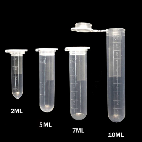 10pcs Lab Sample Centrifuge Tubes 2ml/5ml/10ml Micro Plastic Test Tubes with Clip Lid Transparent Containers