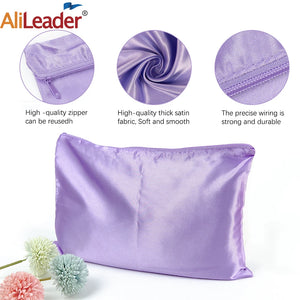 10 Satin Wig Bags for Hair Extensions, 35x25cm Silk Storage with Zipper