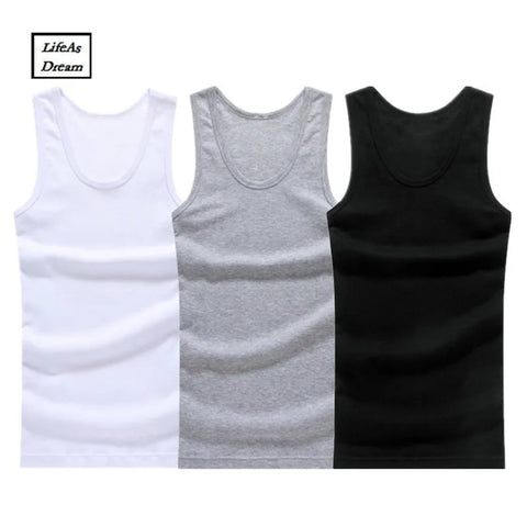 3-Pack Men's Cotton Muscle Vest Tank Tops Sleeveless Undershirts O-Neck Gym T-Shirts