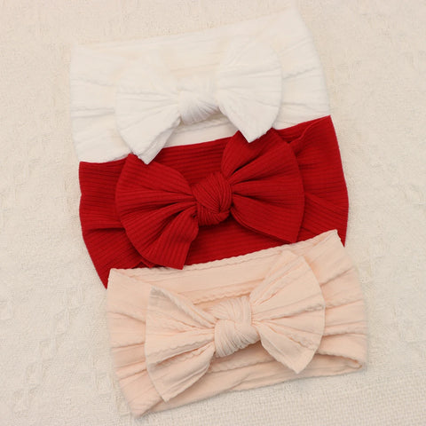 3pcs Baby Girl Soft Knit Headbands Set - Elastic Bows, Newborn Turban Hair Accessories