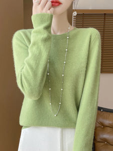 100% Merino Wool Women's O-neck Sweater Long Sleeve Pullover Jumper for Spring, Autumn, Winter Knitwear Top
