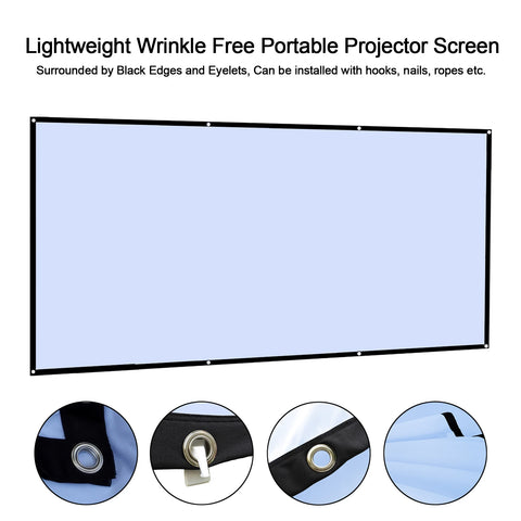 60-150 Inch 16:9 Portable Projector Screen | Wrinkle-Free, Lightweight for Indoor/Outdoor Front & Rear Projection