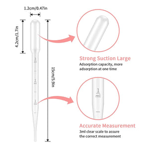 100 Pack Disposable Plastic Pipettes 1ml-5ml Graduated for Lab, Makeup, Oil, Liquid Dropper Tools