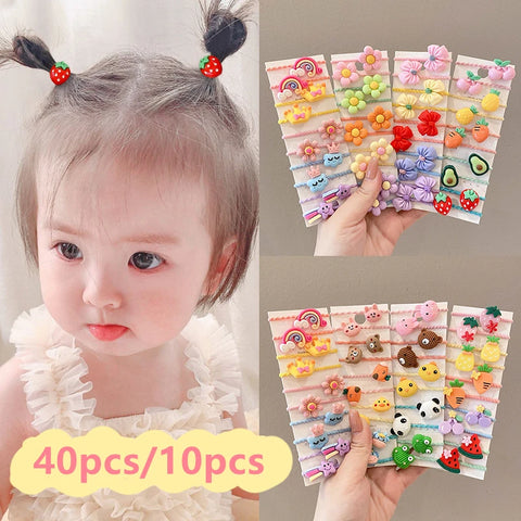 Girls' Elastic Hair Bands - 40/10pcs Cute Flower Style Hair Accessories for Party & Birthday Headwear