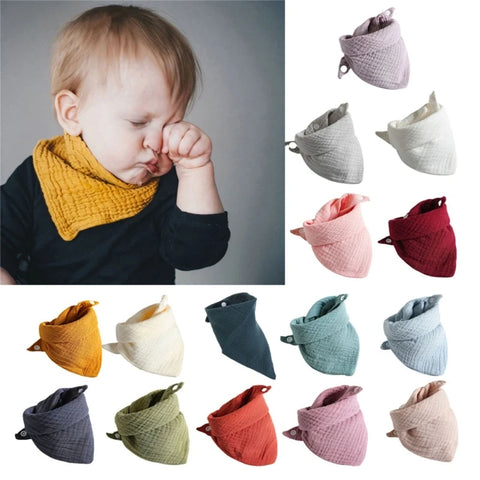 3-Pack Baby Muslin Bibs Soft Cotton, Solid Color Bandana Drool Bibs for Feeding and Teething
