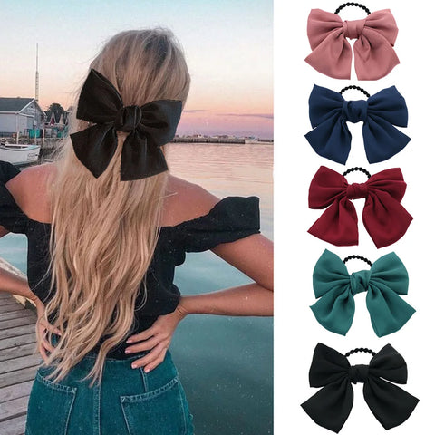 Fashion Big Bow Elastic Hair Bands Ponytail Scarf Scrunchies Hair Ties for Women