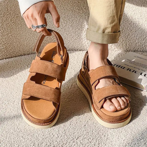 2025 Men's Cowhide Fashion Sandals Thick Sole Summer Soft Outdoor Slippers for Couples