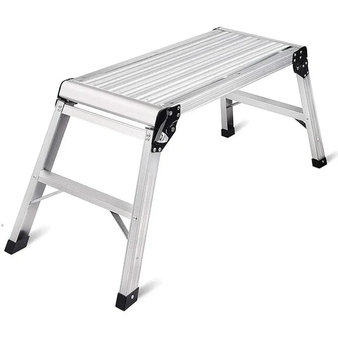 Aluminum Folding Work Platform Ladder 660 Lbs Capacity Non-Slip Feet Drywall Stool Bench 30x12x20 Inch Heavy Duty