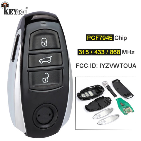 3-Button Smart Remote Key Fob Replacement 315/433/868MHz for VW Touareg 2010-2018