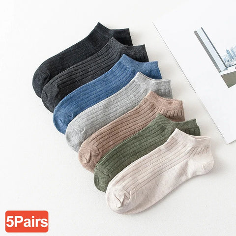 5 Pairs Women's Cotton Ankle Socks Pack - Casual, Breathable, Solid, Striped, Comfortable Short Socks