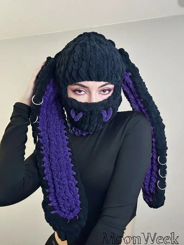 Halloween Funny Rabbit Ears Creative Knitted Hat Beanies Warm Full Face Cover Ski Mask Hat Windproof Balaclava Hat Outdoor Sport