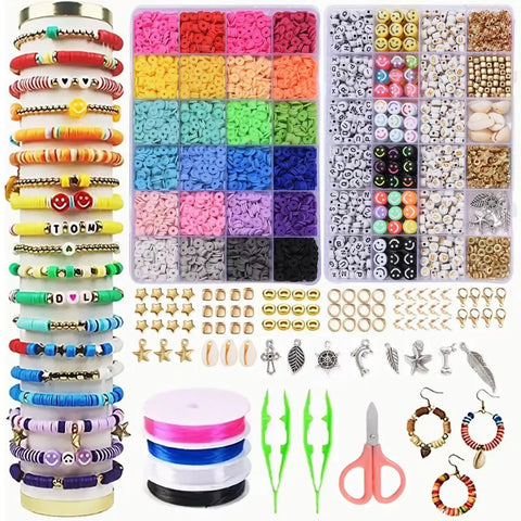 Assorted Polymer Clay Beads Kit for DIY Jewelry: 14400/4200/2400pcs for Bracelets, Necklaces, Earrings Craft Supplies