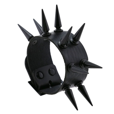 Black Spike Rivet Punk Bracelet PU Leather Cuff Bangle Charm