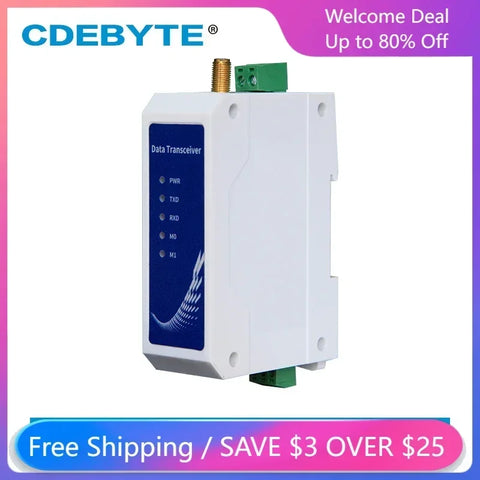 433MHz RS485 Wireless Data Transmitter Modbus 5km GFSK 30dBm 8V-28V SMA Antenna