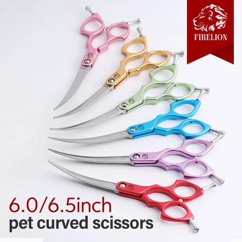 Curved Rainbow Dog Grooming Scissors 6/6.5" Stainless Steel Hair Cutting Shears