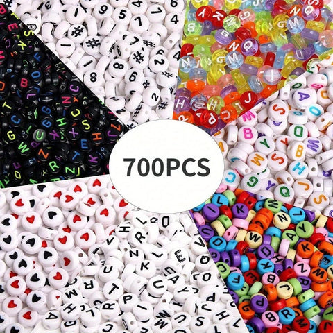700pcs Multicolor Alphabet Letter Beads, Acrylic Round Beads for Jewelry Making, DIY Necklace Bracelet (7x4mm)