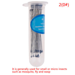 100 Pcs Stainless Steel Insect Pins with Plastic Box for Entomology & Lab Use