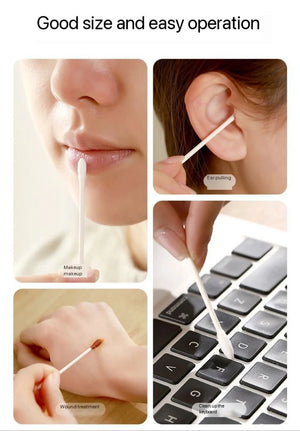 100-Pack Double-Ended Cotton Swabs - Individually Wrapped, Disposable, Travel-Friendly Cosmetic Sticks