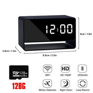 1080p HD Mini Alarm Clock Spy Camera WiFi App, Night Vision, Motion Detection, DVR Security Recorder