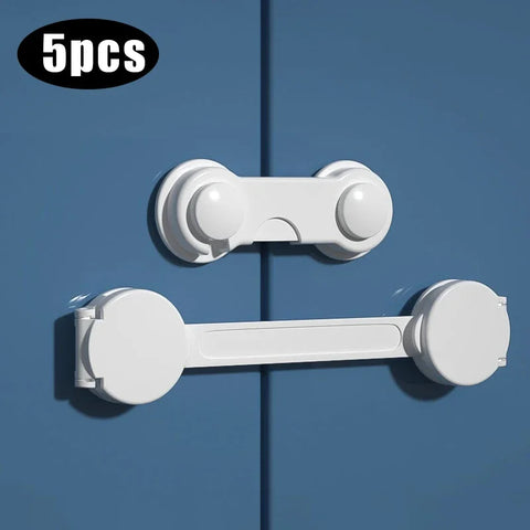5pcs Multi-Function Baby Safety Locks for Cabinets, Drawers, Doors, Toilet, Refrigerator - White Child Proof Security Latches