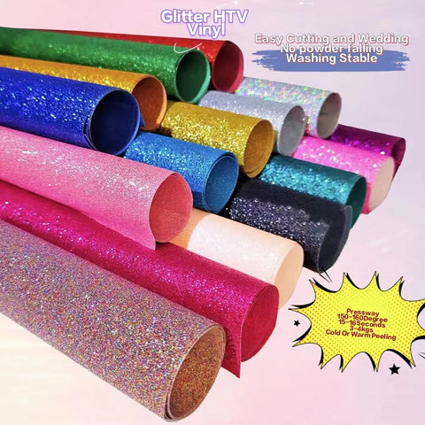 Glitter HTV Vinyl Sheet 30x102cm for DIY Crafts & T-Shirt Design