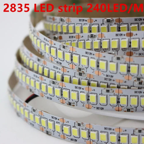 2835 LED Strip Light 240 LEDs/m, 10mm, 12V/24V, Flexible Tape, 4000K, Warm/Neutral White, 1-5m Options, High-Density Lighting