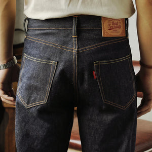 Men's Relaxed Straight Fit Jeans Raw Selvedge Denim Amekaji Style Pants 55501 Red Tornado