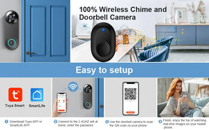 1080p Wireless Video Doorbell Camera, WiFi Smart Home Security, Motion Detect, Night Vision, Tuya Intercom
