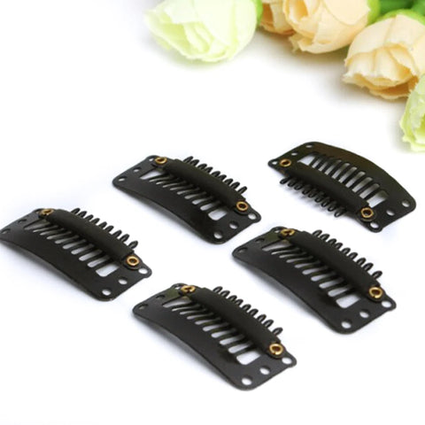 9 Teeth Black Snap Comb Clips for Hair Extensions, Wefts, Wigs – Invisible Fixation Hairpieces