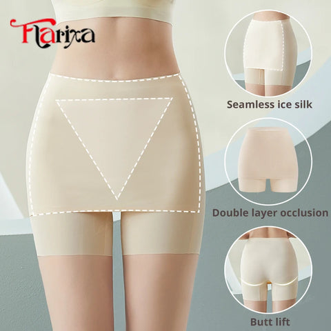 Double Layer Safety Ice Silk High Waist Boxer Shorts for Women - Under Dress Protective Underwear