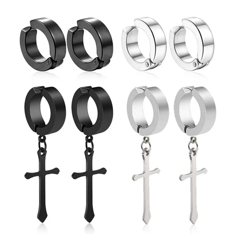 6 Pairs Clip-On Fake Earrings Titanium Steel Round Ear Clips No Piercing for Men Punk Party Fashion Jewelry