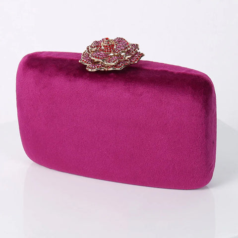 Elegant Velvet Evening Bag | Floral Clutch for Women | Chain Strap | Wedding & Party Purse