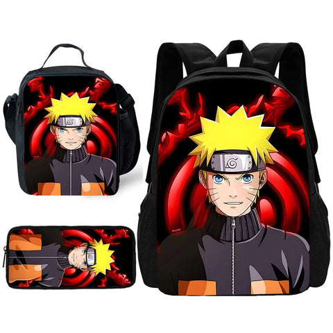 Anime Backpack Set for Kids: Includes School Bag, Lunch Bag, Pencil Case - Ideal for School