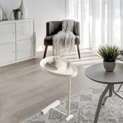 C Shaped Sofa Side Table - Oval Egg Coffee Table for Living Room, Slides Under Couch, Space-Saving End Table