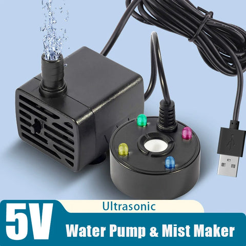 2-in-1 USB Water Pump & Mist Maker for Ponds, Gardens, Tanks, Humidifiers, Foggers