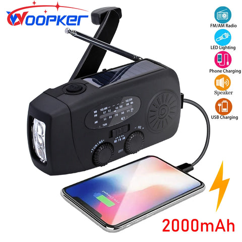 Emergency Hand Crank Solar Radio with Flashlight & Power Bank - FM/AM/NOAA WB Weather Alerts