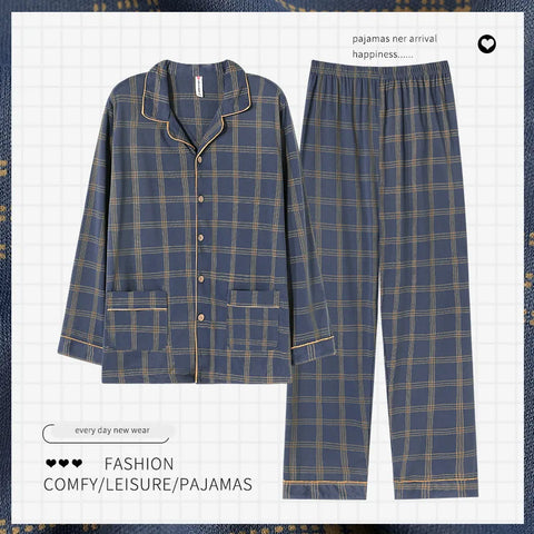 2023 Men's Cotton Pajamas Set - Long Sleeve Cardigan Sleepwear for Autumn/Spring - Plus Size 4XL 5XL Nightwear Homewear 2 Piece