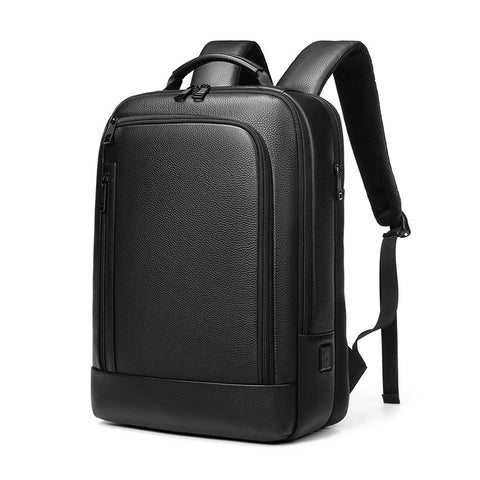 15.6" Leather Laptop Backpack, Travel & Business Bag for Men, USB Charging Port