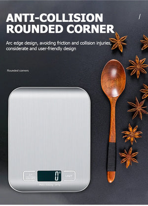 10kg Digital Kitchen Scale, Rechargeable, Stainless Steel, Precision for Cooking & Jewelry Weighing