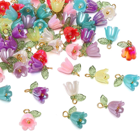 11x14mm Acrylic Lily of the Valley Flower Beads, 2-10pcs, Colored Loose Beads for DIY Jewelry Crafting, Necklace Bracelet Making