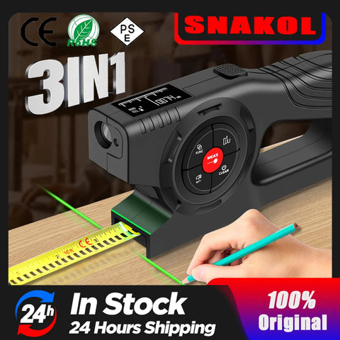 3-in-1 Laser Rangefinder 120m Tape Measure with LCD Backlight Distance Meter for Building