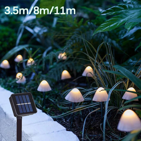 11m Solar Mushroom String Lights Outdoor Fairy Lamps for Garden, Camping, Parties, Terrace Decor