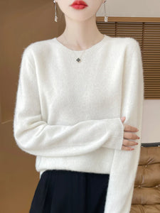 100% Merino Wool Women's O-neck Sweater Long Sleeve Pullover Jumper for Spring, Autumn, Winter Knitwear Top