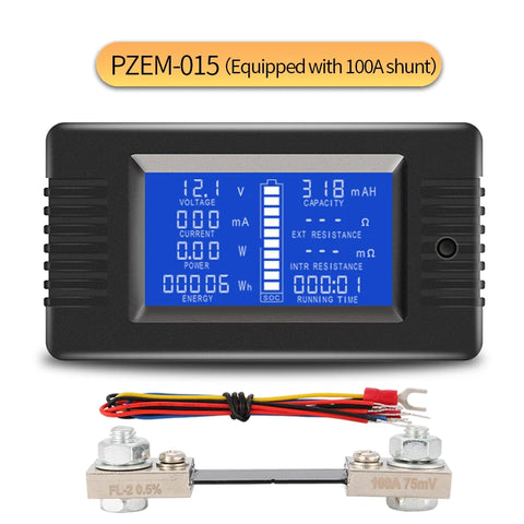 Digital Battery Tester 100A/200A/300A Ammeter Voltmeter Power Meter with Shunt