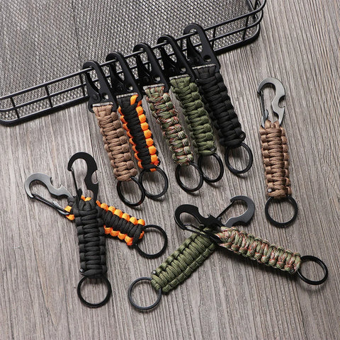 Camping Survival Keychain - Carabiner, Paracord Rope, Bottle Opener, Emergency Tools