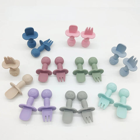 Children’s Bear Fork & Spoon Set, Silicone Baby Feeding Utensils, Training & Complementary Food Tableware