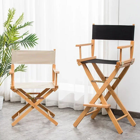 Folding Solid Wood Director's Chair with Canvas Seat - Portable High Stool for Office or Makeup Use, Comfortable & Versatile